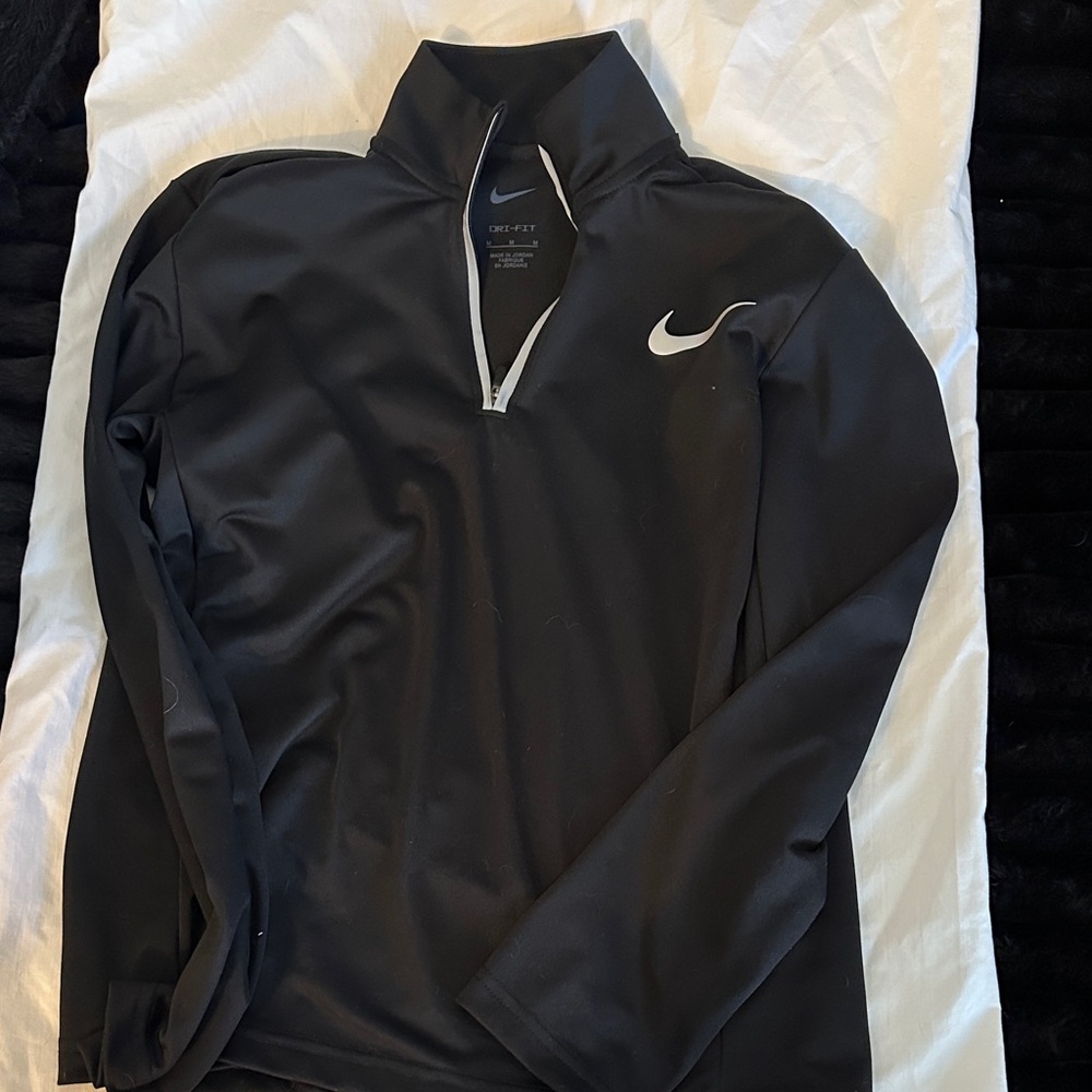 Nike Black Quarter-Zip Performance Pullover with White Swoosh